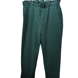 NEW Eytino Womens 2X‎ Green Paperbag Elastic Wide Leg Business Casual Pants